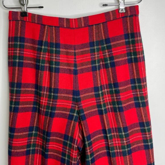 Vintage 70s Pendleton Women Sz S Red Tartan Plaid Wool Wide Leg High Rise Pants - Picture 4 of 12